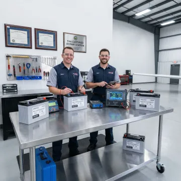 Aircraft battery components in aerospace maintenance facility
