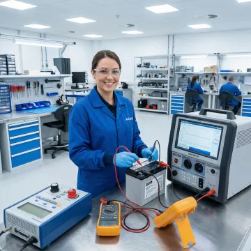 Aircraft battery being tested in FAA-approved repair facility