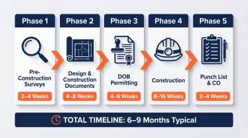 NYC office fit-out timeline five phases from survey to occupancy