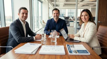 Commercial office space lease negotiation meeting between tenant and broker in Manhattan