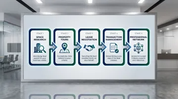 5 core commercial real estate broker services process flow infographic