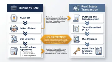Business sale versus real estate transaction contract sequence side-by-side comparison
