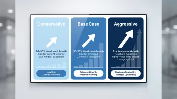 Three startup office space growth scenarios conservative base and aggressive planning model