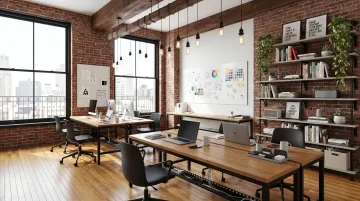 SoHo NYC cast-iron loft office interior with high ceilings large windows hardwood floors