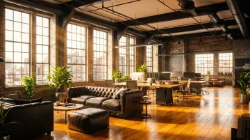 SoHo loft office space with high ceilings original architectural details and rooftop views