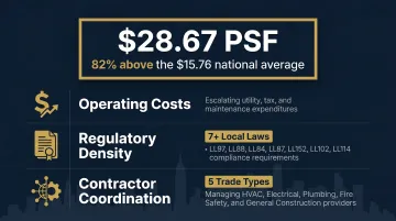 NYC versus national average office operating costs per square foot comparison infographic