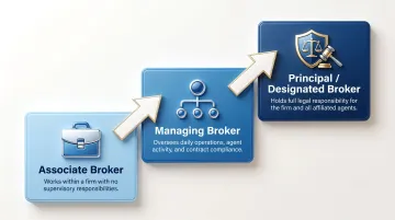 Three commercial real estate broker types hierarchy associate managing and principal