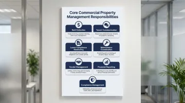 Seven core commercial property management services responsibilities overview infographic