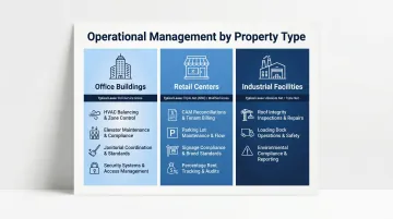 Commercial property type operational complexity comparison office retail industrial infographic