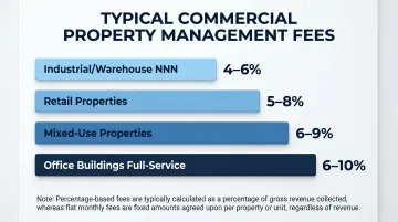 Commercial property management fee ranges by property type percentage comparison chart