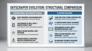 Flatiron Building steel frame engineering innovations versus conventional skyscraper design comparison