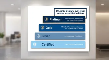 WiredScore certification levels from Certified to Platinum with key infrastructure criteria