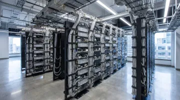 Modern commercial campus fiber network infrastructure with dark fiber cabling and carrier access