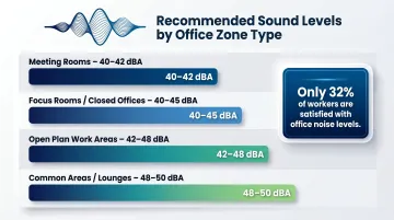 Office acoustic zone sound level recommendations in dBA by workspace type