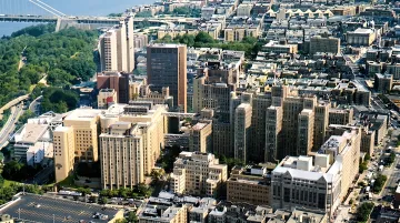 Columbia University campus and NewYork-Presbyterian hospital anchoring Upper West Side neighborhood
