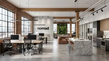 Nomad Group completed tenant buildout office space with modern open floor plan
