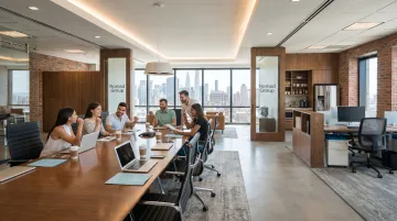 Nomad Group NYC office buildout project showing completed modern startup workspace
