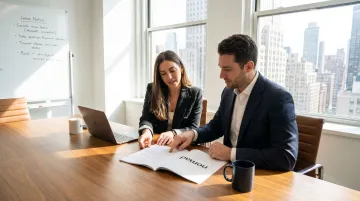 Tenant representative broker reviewing commercial lease terms with business client