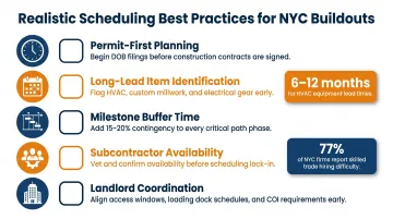 NYC office buildout scheduling best practices checklist with contingency planning tips