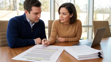 Commercial office lease agreement document with attorney reviewing key clauses