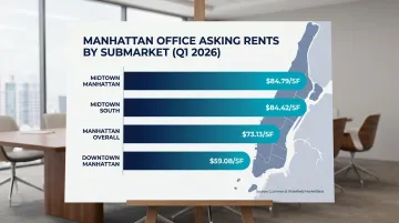 NYC Manhattan office submarket average asking rent comparison by neighborhood Q1 2026