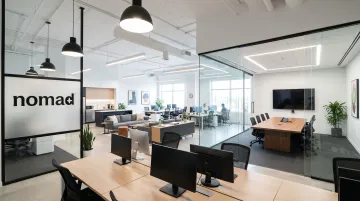 Nomad Group completed tenant office buildout interior with modern design and finished workspace