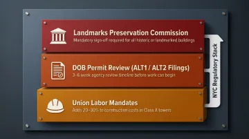 NYC office buildout regulatory layers union labor permits and landmark requirements