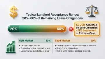 NYC commercial lease buyout settlement range showing 20 to 60 percent negotiated outcomes