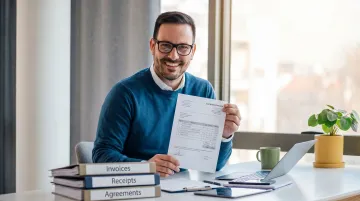 Commercial tenant reviewing contractor invoices and lease documents for TIB insurance records