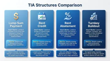 Four tenant improvement allowance structures comparison chart for commercial leases