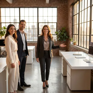 Commercial real estate broker touring Brooklyn office space