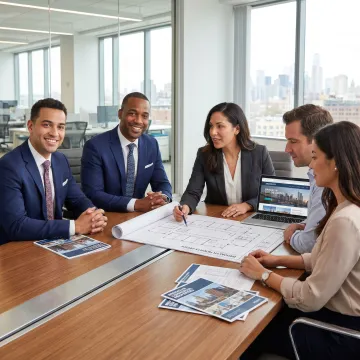 Team reviewing Brooklyn office leasing options