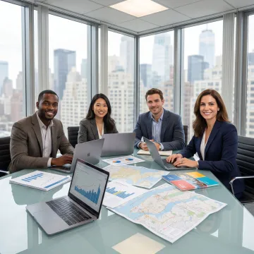 Startup team reviewing commercial real estate market data