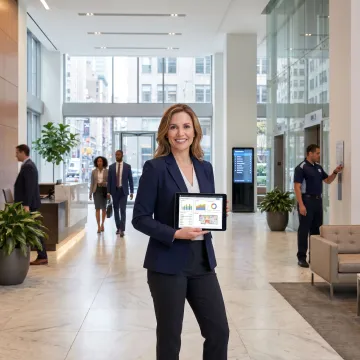 Commercial property management team in a modern office building