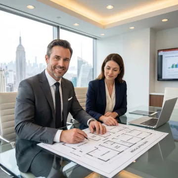 Broker reviewing medical office floor plans