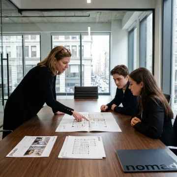 Commercial broker guiding clients through office leasing steps