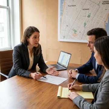 Commercial real estate advisor reviewing office options
