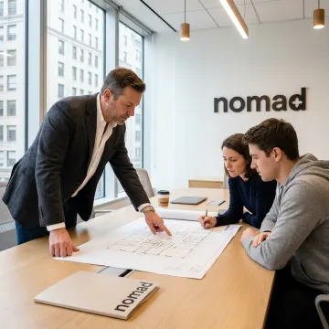 Commercial real estate advisor reviewing office plans