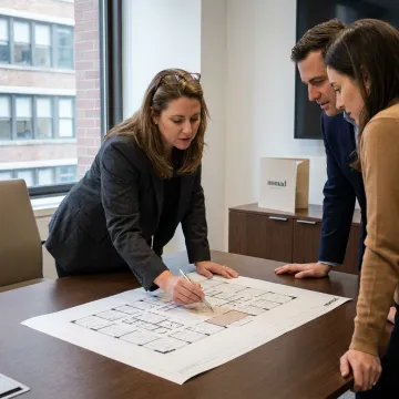 Commercial real estate advisor reviewing office plans
