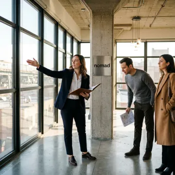 Broker guiding clients through an office leasing tour