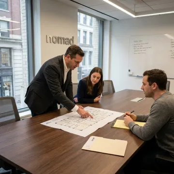 Broker reviewing office lease options with clients