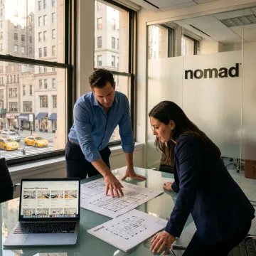 NYC broker discussing apartment rentals with clients