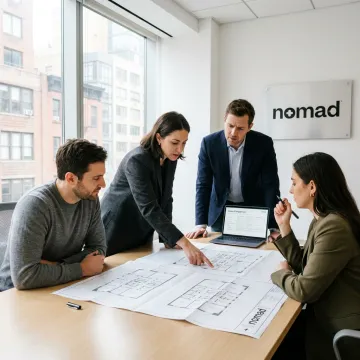 Commercial property agents reviewing NYC office space plans