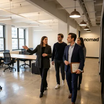 Commercial real estate brokers touring a New York office space