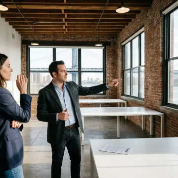 Broker touring a DUMBO Brooklyn office space