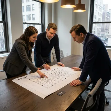 Commercial real estate advisors reviewing office plans