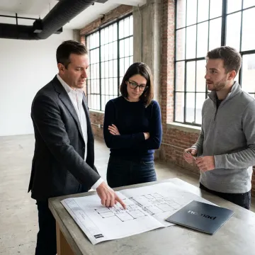 Broker touring a Brooklyn office with clients
