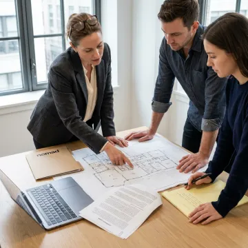 Commercial real estate advisor reviewing office lease plans