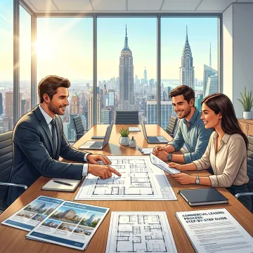 Commercial broker reviewing office leasing process with startup founders