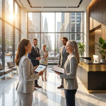 Commercial property management team in a modern office building